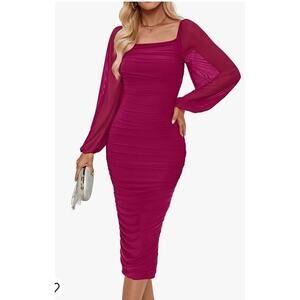 Zesica Ruched Plum Dress Womens XL Cocktail Cruise Wedding Guest Bodycon Nwt